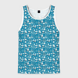 Майка-безрукавка мужская Белые кораблики паттерн, цвет: 3D-белый