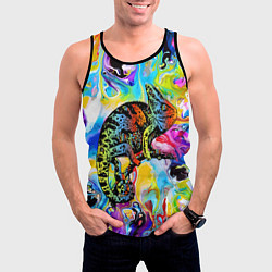 Майка-безрукавка мужская Маскировка хамелеона на фоне ярких красок, цвет: 3D-черный — фото 2