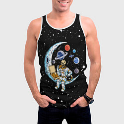 Майка-безрукавка мужская Skeleton astronaut eats pizza while sitting on the, цвет: 3D-белый — фото 2