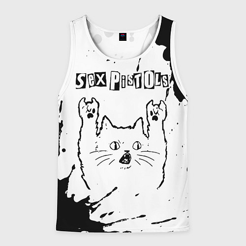Мужская майка без рукавов Sex Pistols рок кот на светлом фоне / 3D-Белый – фото 1