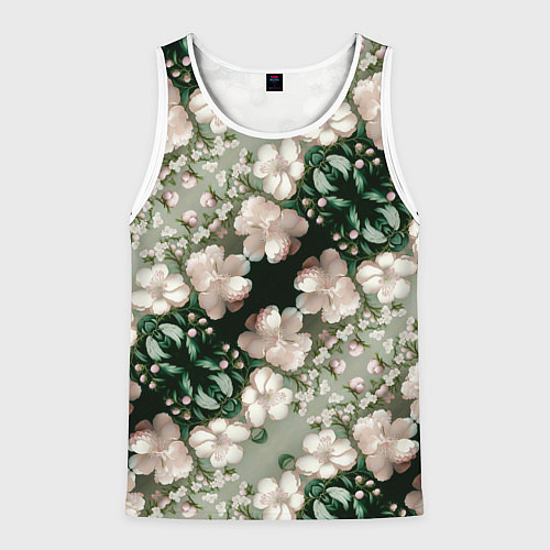 Мужская майка без рукавов Нежные розовые цветочки / 3D-Белый – фото 1