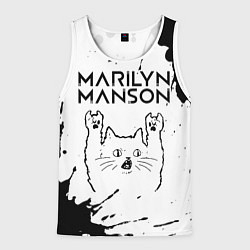 Мужская майка без рукавов Marilyn Manson рок кот на светлом фоне