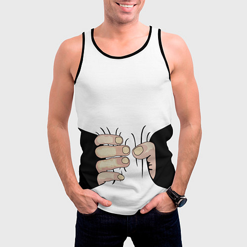 Мужская майка без рукавов Рука сжимает талию / 3D-Черный – фото 3