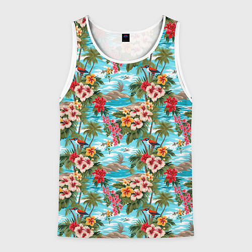 Мужская майка без рукавов Разноцветные гавайские цветы / 3D-Белый – фото 1