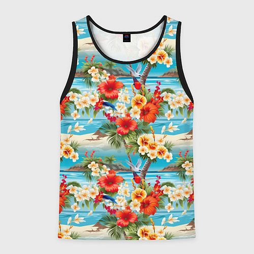 Мужская майка без рукавов Светлый гавайский фон и цветы / 3D-Черный – фото 1