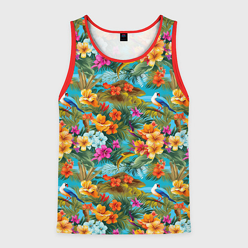 Мужская майка без рукавов Яркие разные цветочки / 3D-Красный – фото 1