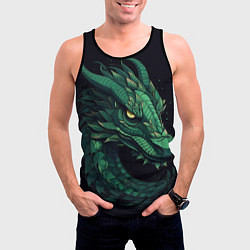 Майка-безрукавка мужская Голова зелёного дракона: арт нейросети, цвет: 3D-черный — фото 2