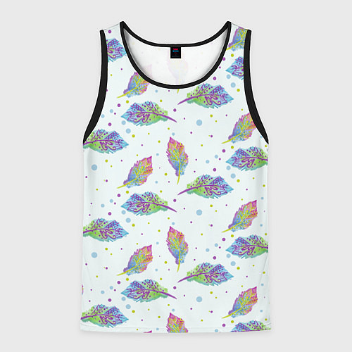 Мужская майка без рукавов Цветные листочки / 3D-Черный – фото 1