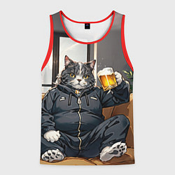 Майка-безрукавка мужская Толстый кот со стаканом пива, цвет: 3D-красный