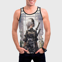 Майка-безрукавка мужская Nier automata девушка с мечами, цвет: 3D-черный — фото 2