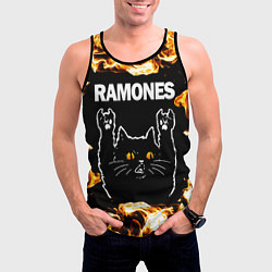 Майка-безрукавка мужская Ramones рок кот и огонь, цвет: 3D-черный — фото 2