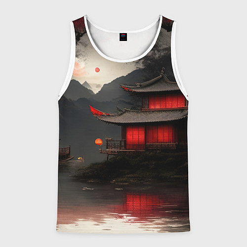 Мужская майка без рукавов Домик у озера / 3D-Белый – фото 1