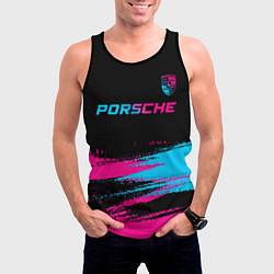 Майка-безрукавка мужская Porsche - neon gradient: символ сверху, цвет: 3D-черный — фото 2