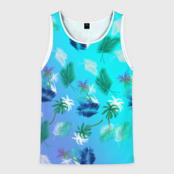 Майка-безрукавка мужская Пальмы на голубом градиенте, цвет: 3D-белый