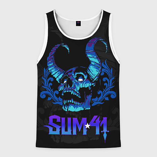 Мужская майка без рукавов Sum41 horns skull / 3D-Белый – фото 1