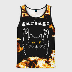 Майка-безрукавка мужская Garbage рок кот и огонь, цвет: 3D-черный