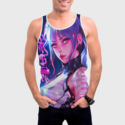 Майка-безрукавка мужская Кибер-девушка неон аниме, цвет: 3D-белый — фото 2