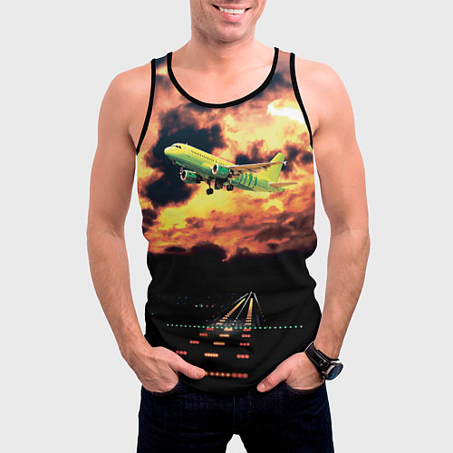 Мужская майка без рукавов Боинг 737 Суровый закат / 3D-Черный – фото 3