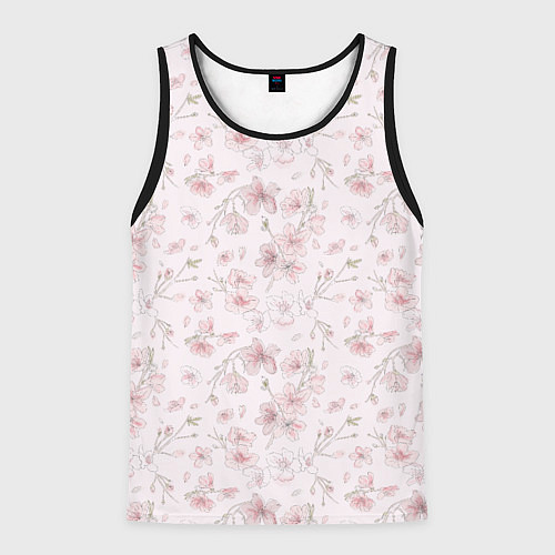 Мужская майка без рукавов Акварельный паттерн цветов сакуры / 3D-Черный – фото 1