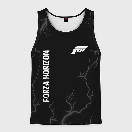Мужская майка без рукавов Forza Horizon glitch на темном фоне: надпись, симв / 3D-Черный – фото 1