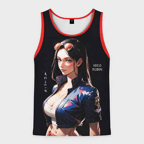 Мужская майка без рукавов Нико Робин с очками - One Piece / 3D-Красный – фото 1