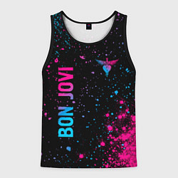 Майка-безрукавка мужская Bon Jovi - neon gradient: надпись, символ, цвет: 3D-черный