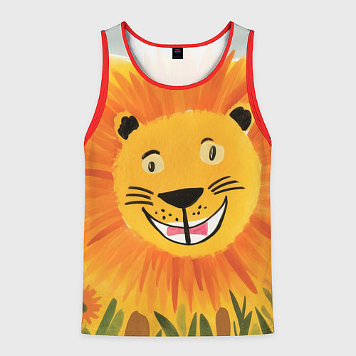 Мужская майка без рукавов Львенок детский рисунок / 3D-Красный – фото 1