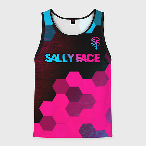 Мужская майка без рукавов Sally Face - neon gradient: символ сверху / 3D-Черный – фото 1