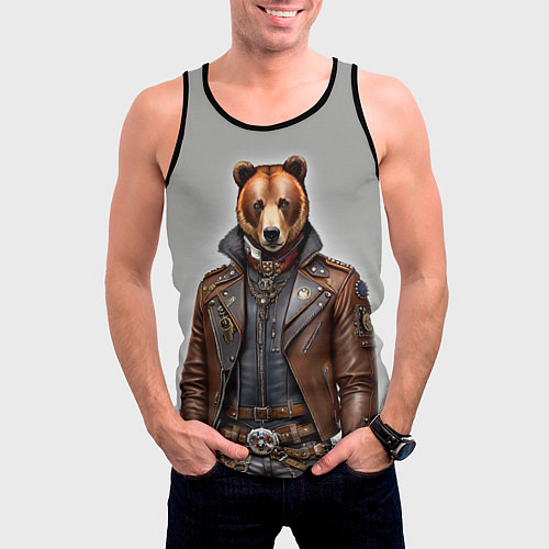 Мужская майка без рукавов Cool bear - steampunk - neural network / 3D-Черный – фото 3