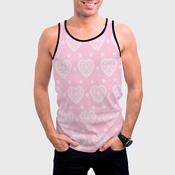 Майка-безрукавка мужская Розовое кружево сердечки, цвет: 3D-черный — фото 2