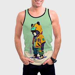 Майка-безрукавка мужская Прикольный мишутка - городской стиль, цвет: 3D-черный — фото 2