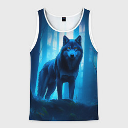 Майка-безрукавка мужская Волк в ночном лесу, цвет: 3D-белый