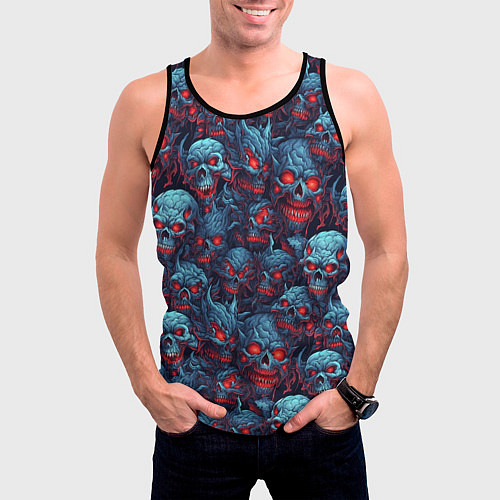 Мужская майка без рукавов Monster skulls pattern / 3D-Черный – фото 3