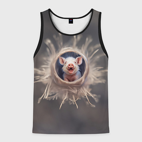 Мужская майка без рукавов Мордочка забавного поросёнка / 3D-Черный – фото 1