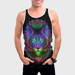 Майка-безрукавка мужская Разноцветный неоновый лев, цвет: 3D-белый — фото 2