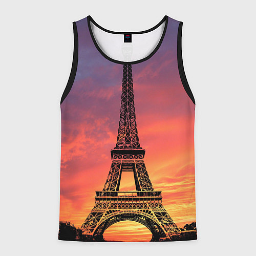 Мужская майка без рукавов Эйфелева башня - закат / 3D-Черный – фото 1