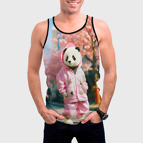 Мужская майка без рукавов Милая панда в пуховике / 3D-Черный – фото 3