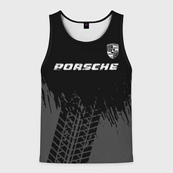 Майка-безрукавка мужская Porsche speed на темном фоне со следами шин: симво, цвет: 3D-черный