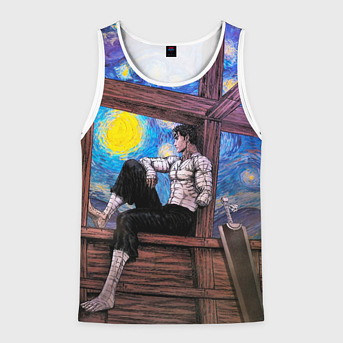 Мужская майка без рукавов Берсерк и небо Ван Гога / 3D-Белый – фото 1