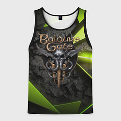 Майка-безрукавка мужская Baldurs Gate 3 logo green abstract, цвет: 3D-черный