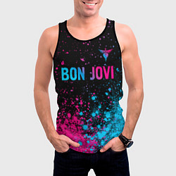 Майка-безрукавка мужская Bon Jovi - neon gradient: символ сверху, цвет: 3D-черный — фото 2