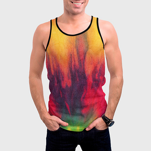 Мужская майка без рукавов Огненный тай дай / 3D-Черный – фото 3