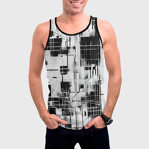Мужская майка без рукавов Кибер Сетка гранж / 3D-Черный – фото 3