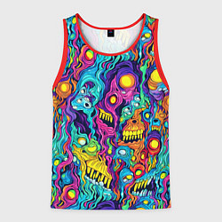 Майка-безрукавка мужская Кислотные психоделические черепа, цвет: 3D-красный