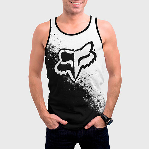 Мужская майка без рукавов Fox motocross - черно-белые пятна / 3D-Черный – фото 3