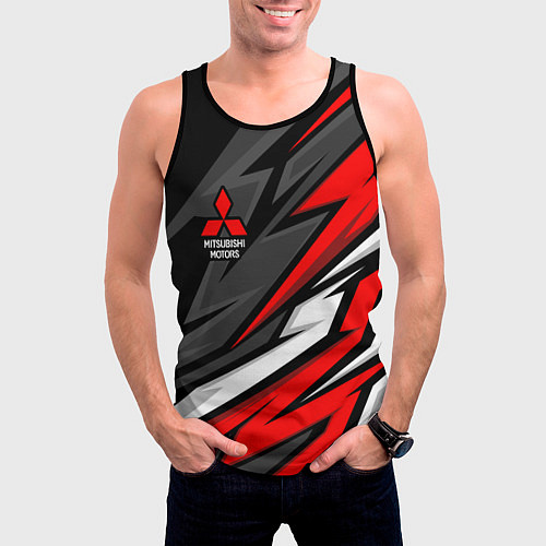 Мужская майка без рукавов Митсубиси - красный спортивный / 3D-Черный – фото 3
