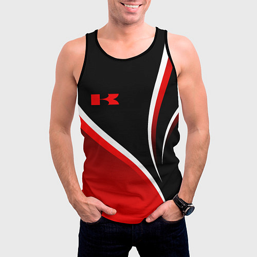 Мужская майка без рукавов Кавасаки - красные волны / 3D-Черный – фото 3