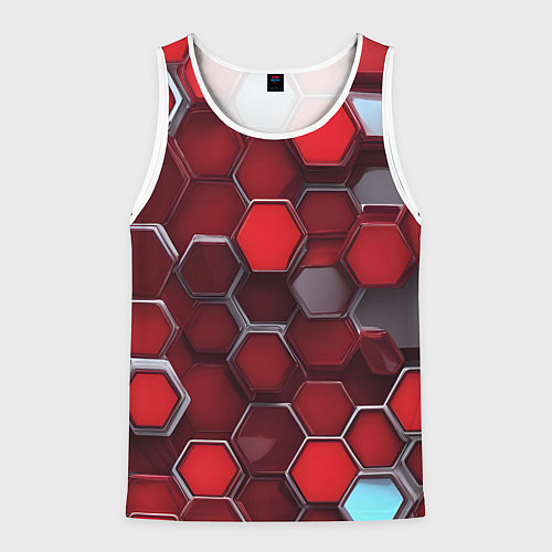 Мужская майка без рукавов Cyber hexagon red / 3D-Белый – фото 1