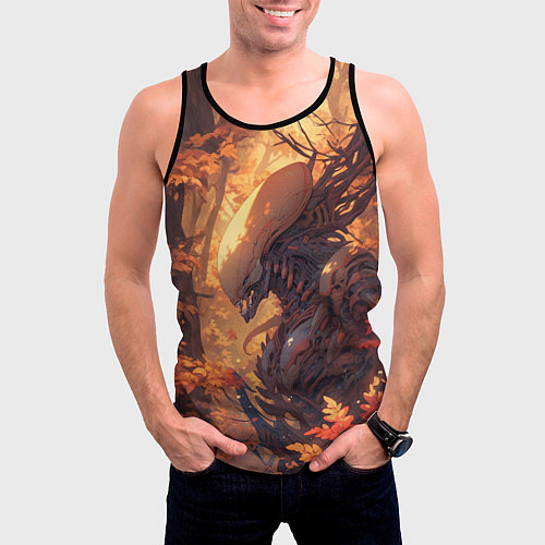 Мужская майка без рукавов Ксеноморф в осеннем лесу / 3D-Черный – фото 3