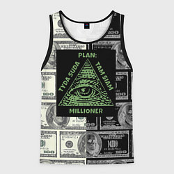 Майка-безрукавка мужская План миллионера на фоне доллара, цвет: 3D-черный